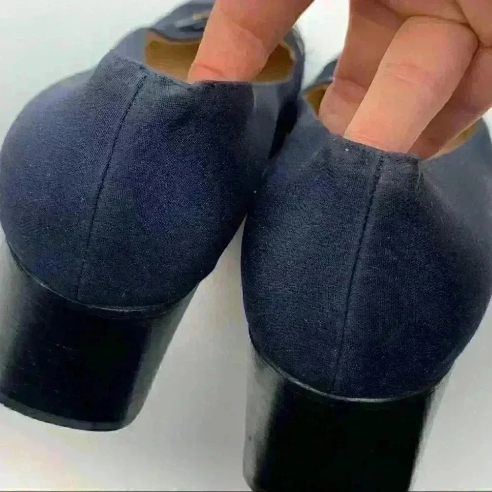 Franca Carraro Monique heels size 39.5 navy blue Italian leather vintage 90s